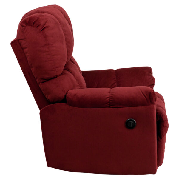 Lowest Price Contemporary Top Hat Berry Microfiber Power Recliner with Push Button