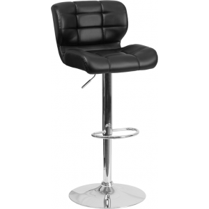 Wholesale Contemporary Tufted Black Vinyl Adjustable Height Barstool with Chrome Base