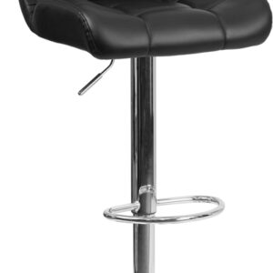 Wholesale Contemporary Tufted Black Vinyl Adjustable Height Barstool with Chrome Base