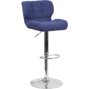 Wholesale Contemporary Tufted Blue Fabric Adjustable Height Barstool with Chrome Base
