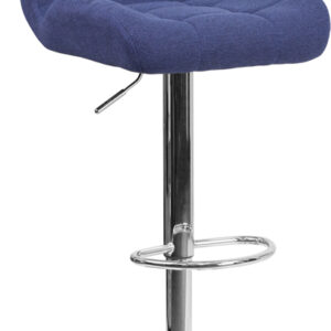 Wholesale Contemporary Tufted Blue Fabric Adjustable Height Barstool with Chrome Base