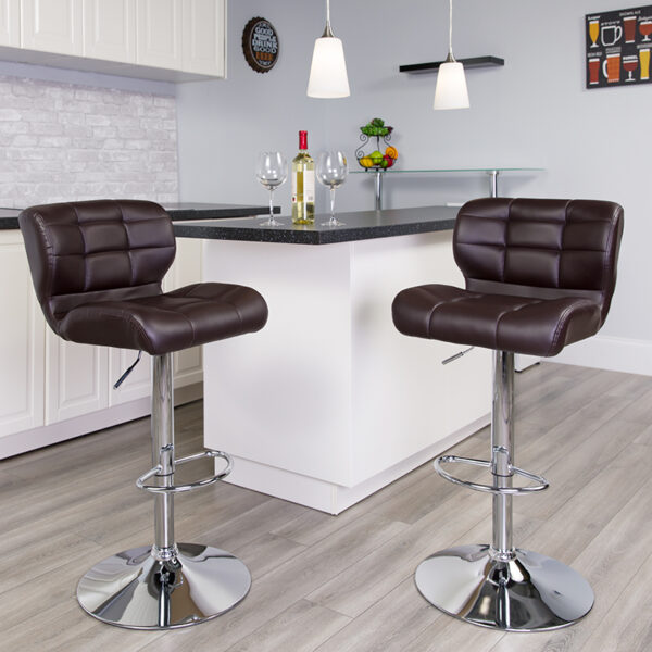 Lowest Price Contemporary Tufted Brown Vinyl Adjustable Height Barstool with Chrome Base