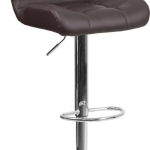 Wholesale Contemporary Tufted Brown Vinyl Adjustable Height Barstool with Chrome Base