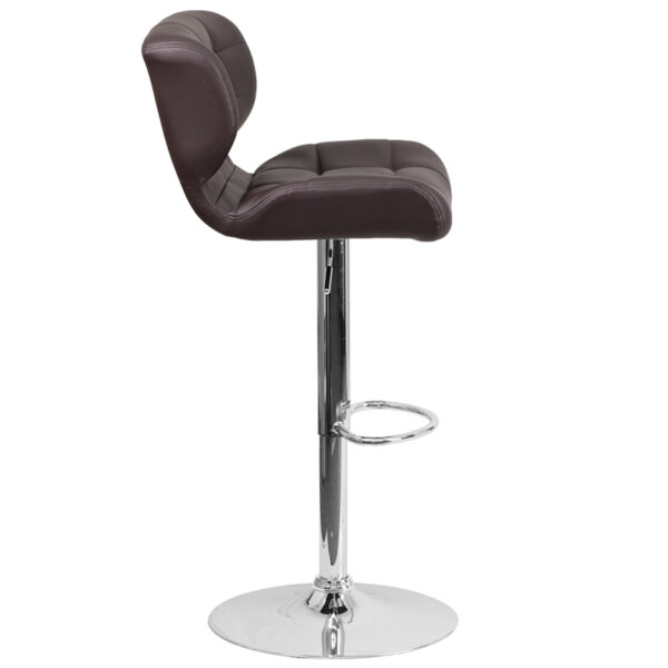 Contemporary Style Stool Tufted Brown Vinyl Barstool