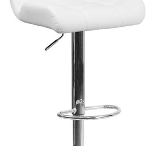 Wholesale Contemporary Tufted White Vinyl Adjustable Height Barstool with Chrome Base