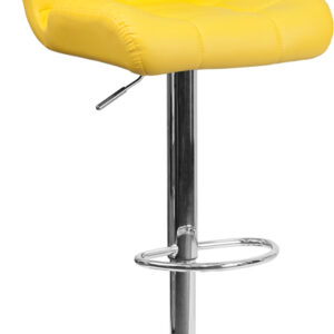 Wholesale Contemporary Tufted Yellow Vinyl Adjustable Height Barstool with Chrome Base
