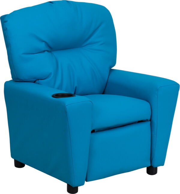 Wholesale Contemporary Turquoise Vinyl Kids Recliner with Cup Holder