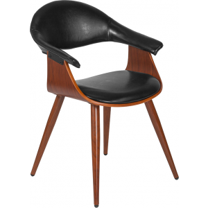Wholesale Contemporary Walnut Bentwood Side Reception Chair with Black Leather Back and Seat