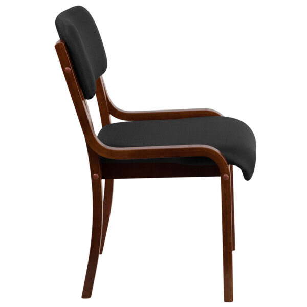 Lowest Price Contemporary Walnut Wood Side Reception Chair with Black Fabric Seat