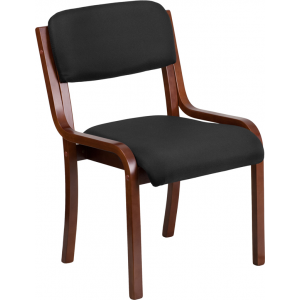 Wholesale Contemporary Walnut Wood Side Reception Chair with Black Fabric Seat