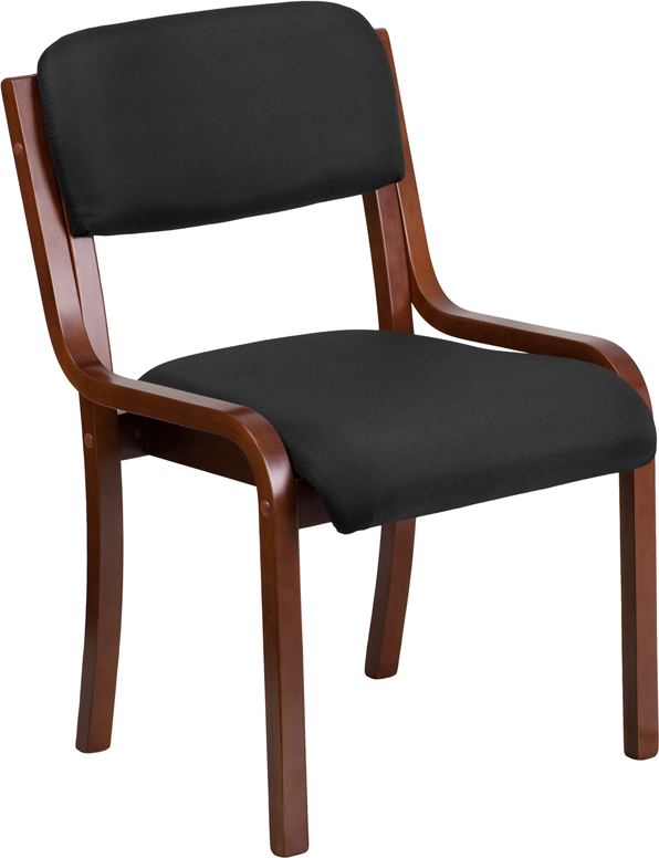 Wholesale Contemporary Walnut Wood Side Reception Chair with Black Fabric Seat