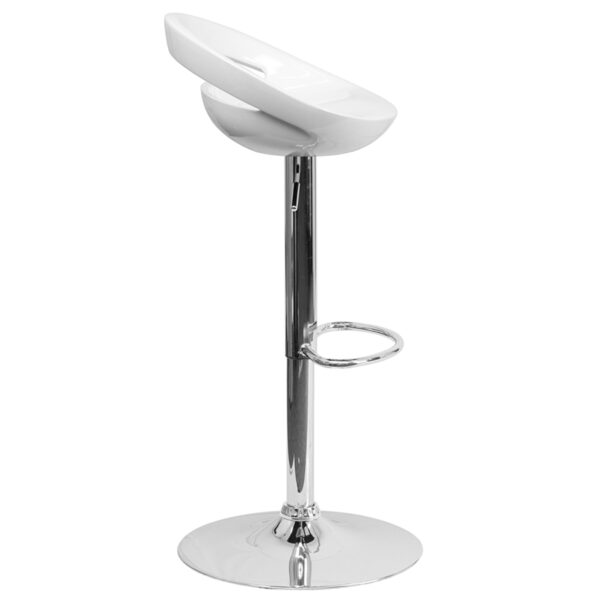 Lowest Price Contemporary White Plastic Adjustable Height Barstool with Rounded Cutout Back and Chrome Base