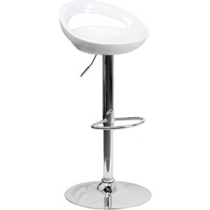 Wholesale Contemporary White Plastic Adjustable Height Barstool with Rounded Cutout Back and Chrome Base