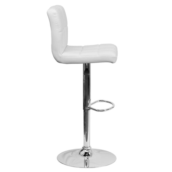 Lowest Price Contemporary White Quilted Vinyl Adjustable Height Barstool with Chrome Base