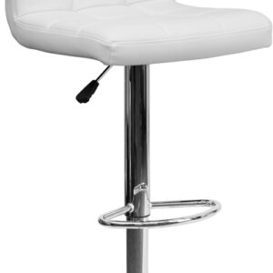Wholesale Contemporary White Quilted Vinyl Adjustable Height Barstool with Chrome Base