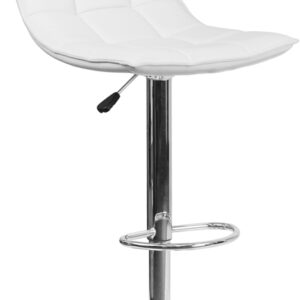 Wholesale Contemporary White Quilted Vinyl Adjustable Height Barstool with Elongated Curved Back and Chrome Base