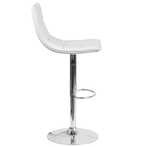 Contemporary Style Stool White Quilted Vinyl Barstool