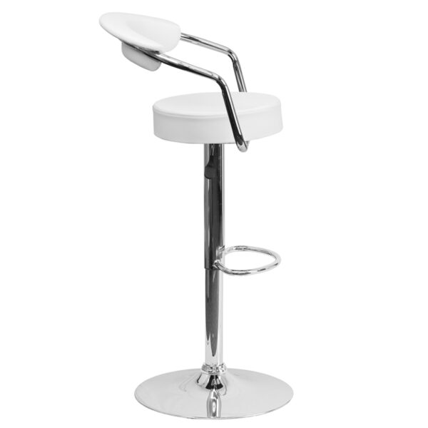 Lowest Price Contemporary White Vinyl Adjustable Height Barstool with Arms and Chrome Base