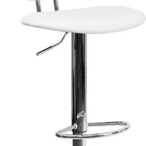 Wholesale Contemporary White Vinyl Adjustable Height Barstool with Ellipse Back and Chrome Base