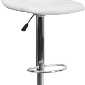 Wholesale Contemporary White Vinyl Adjustable Height Barstool with Embellished Stitch Design and Chrome Base