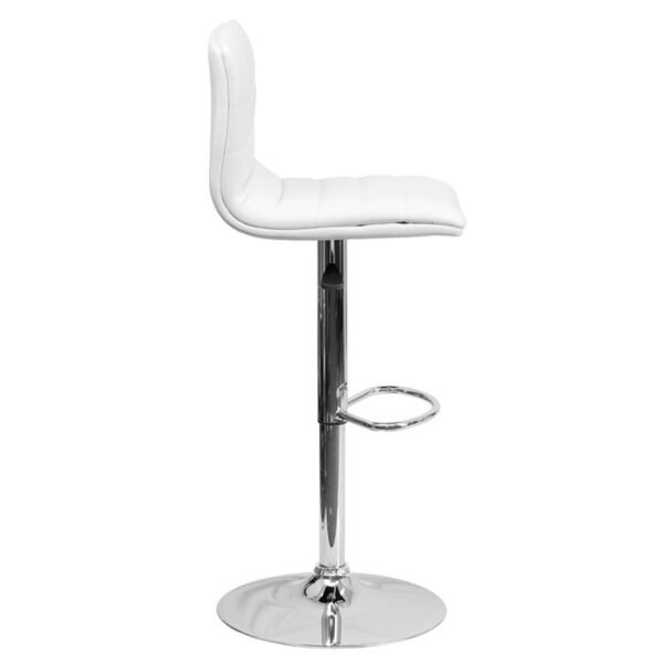 Lowest Price Contemporary White Vinyl Adjustable Height Barstool with Horizontal Stitch Back and Chrome Base