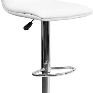 Wholesale Contemporary White Vinyl Adjustable Height Barstool with Horizontal Stitch Back and Chrome Base
