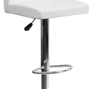 Wholesale Contemporary White Vinyl Adjustable Height Barstool with Panel Back and Chrome Base