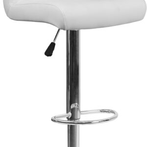 Wholesale Contemporary White Vinyl Adjustable Height Barstool with Rolled Seat and Chrome Base