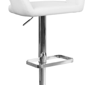 Wholesale Contemporary White Vinyl Adjustable Height Barstool with Rounded Mid-Back and Chrome Base