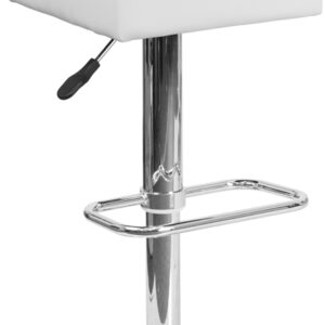 Wholesale Contemporary White Vinyl Adjustable Height Barstool with Square Seat and Chrome Base