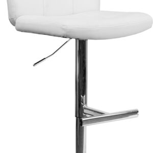 Wholesale Contemporary White Vinyl Adjustable Height Barstool with Square Tufted Back and Chrome Base