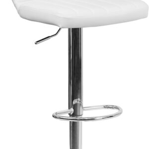 Wholesale Contemporary White Vinyl Adjustable Height Barstool with Vertical Stitch Back and Chrome Base