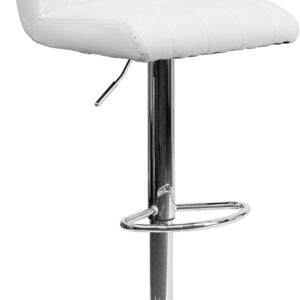Wholesale Contemporary White Vinyl Adjustable Height Barstool with Vertical Stitch Back/Seat and Chrome Base