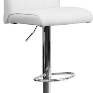 Wholesale Contemporary White Vinyl Adjustable Height Barstool with Vertical Stitch Panel Back and Chrome Base