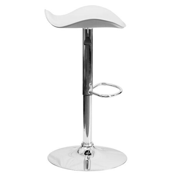 Lowest Price Contemporary White Vinyl Adjustable Height Barstool with Wavy Seat and Chrome Base