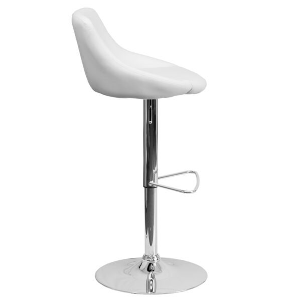 Lowest Price Contemporary White Vinyl Bucket Seat Adjustable Height Barstool with Chrome Base