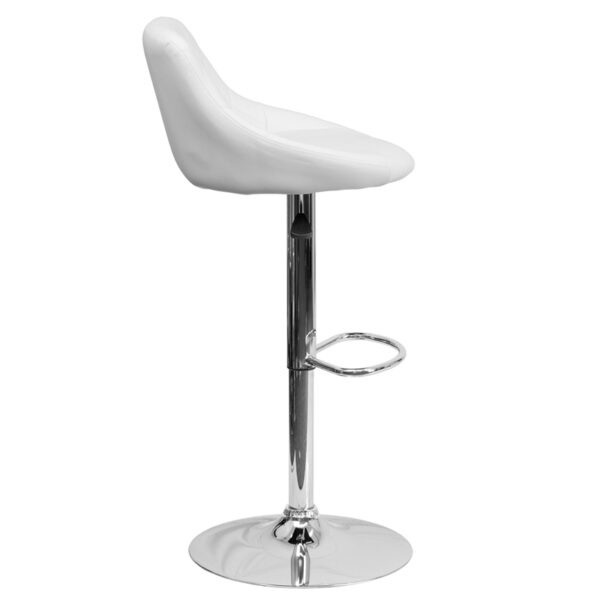 Lowest Price Contemporary White Vinyl Bucket Seat Adjustable Height Barstool with Diamond Pattern Back and Chrome Base