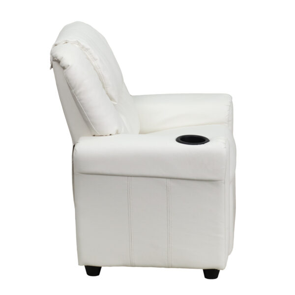 Lowest Price Contemporary White Vinyl Kids Recliner with Cup Holder and Headrest