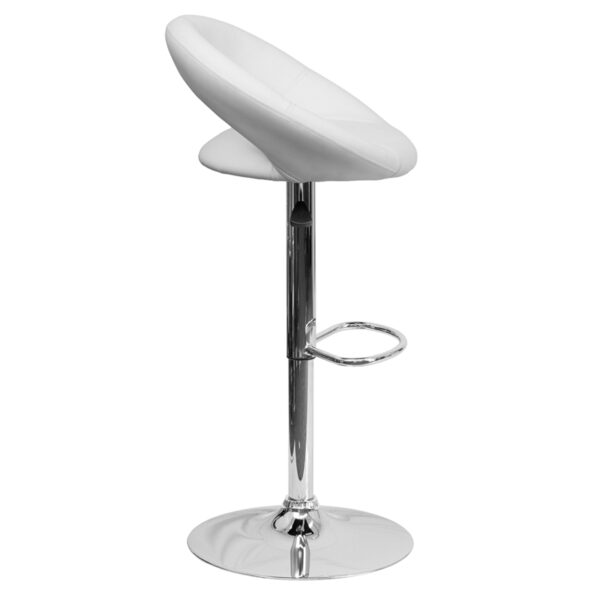 Lowest Price Contemporary White Vinyl Rounded Orbit-Style Back Adjustable Height Barstool with Chrome Base