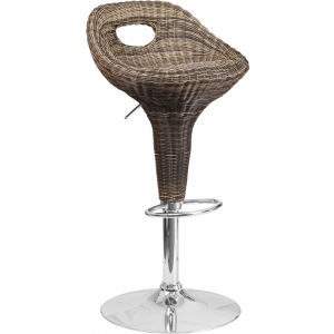Wholesale Contemporary Wicker Cutout Back Adjustable Height Barstool with Chrome Base