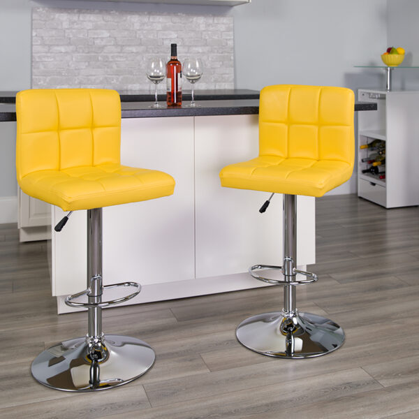 Lowest Price Contemporary Yellow Quilted Vinyl Adjustable Height Barstool with Chrome Base