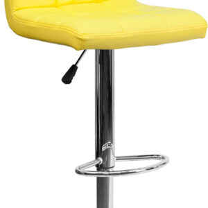 Wholesale Contemporary Yellow Quilted Vinyl Adjustable Height Barstool with Chrome Base