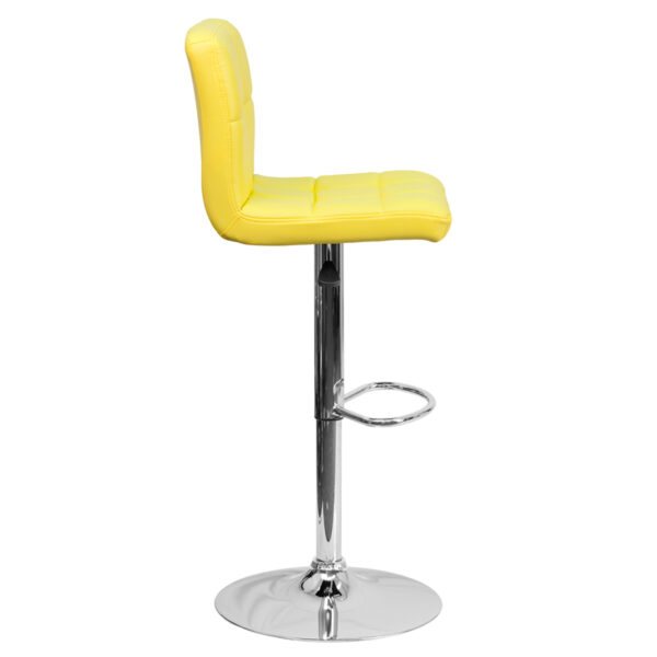 Contemporary Style Stool Yellow Quilted Vinyl Barstool