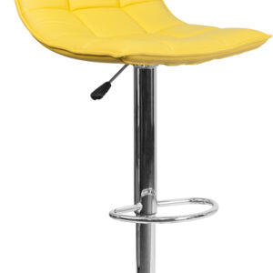 Wholesale Contemporary Yellow Quilted Vinyl Adjustable Height Barstool with Elongated Curved Back and Chrome Base