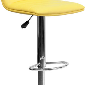 Wholesale Contemporary Yellow Vinyl Adjustable Height Barstool with Horizontal Stitch Back and Chrome Base