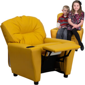 Wholesale Contemporary Yellow Vinyl Kids Recliner with Cup Holder