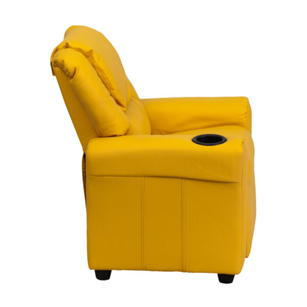 Lowest Price Contemporary Yellow Vinyl Kids Recliner with Cup Holder and Headrest