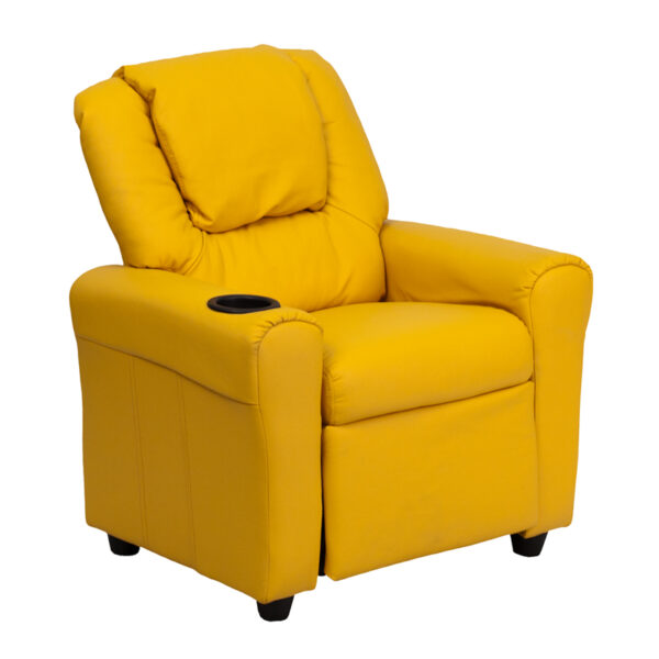 Wholesale Contemporary Yellow Vinyl Kids Recliner with Cup Holder and Headrest