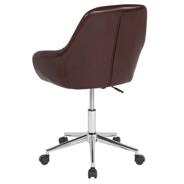 Contemporary Task Office Chair Brown Leather Mid-Back Chair