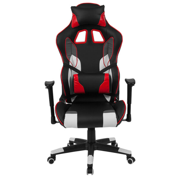 Gray & Red Reclining Racing/Gaming Office Chair with Lumbar Support